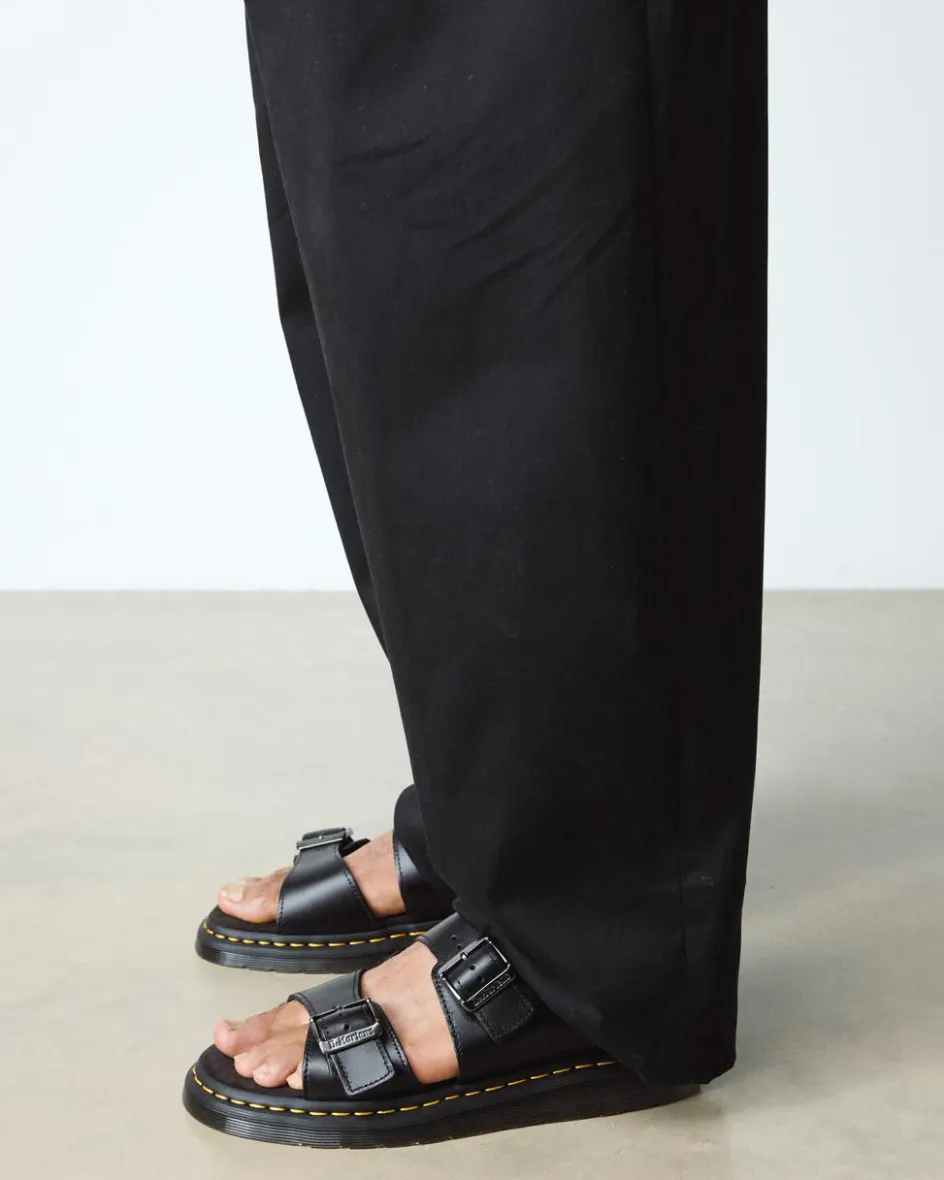 Dr. Martens Slides|Sandals*Josef Analine Leather Buckle Slide Sandals in Black Black — Analine