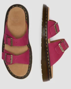 Dr. Martens Last Chance Styles|Last Chance Styles*Josef Nubuck Leather Slide Sandals in Fuchsia Pink Fuchsia Pink — Milled Nubuck Wp