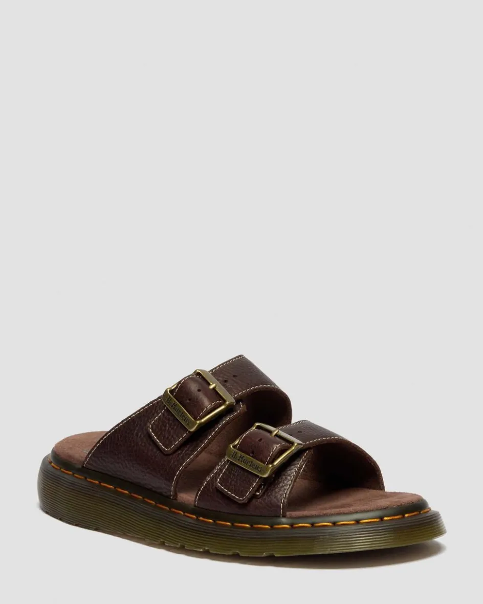Dr. Martens Slides|New And Featured*Josef Slide Grizzly Leather Sandals in Dark Brown Dark Brown — Grizzly