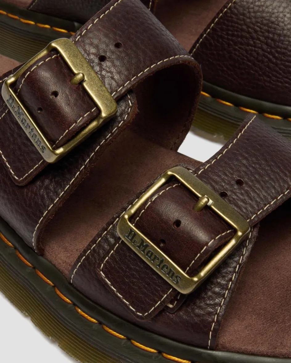 Dr. Martens Slides|New And Featured*Josef Slide Grizzly Leather Sandals in Dark Brown Dark Brown — Grizzly
