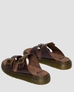 Dr. Martens Slides|New And Featured*Josef Slide Grizzly Leather Sandals in Dark Brown Dark Brown — Grizzly