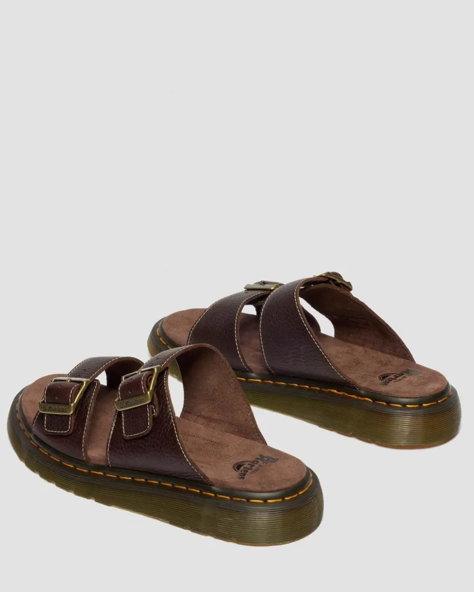 Dr. Martens Slides|New And Featured*Josef Slide Grizzly Leather Sandals in Dark Brown Dark Brown — Grizzly