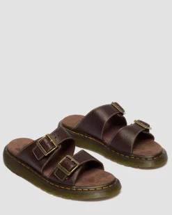 Dr. Martens Slides|New And Featured*Josef Slide Grizzly Leather Sandals in Dark Brown Dark Brown — Grizzly