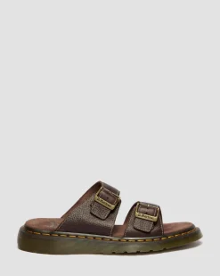 Dr. Martens Slides|New And Featured*Josef Slide Grizzly Leather Sandals in Dark Brown Dark Brown — Grizzly