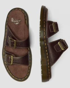 Dr. Martens Slides|New And Featured*Josef Slide Grizzly Leather Sandals in Dark Brown Dark Brown — Grizzly