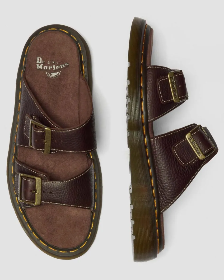 Dr. Martens Slides|New And Featured*Josef Slide Grizzly Leather Sandals in Dark Brown Dark Brown — Grizzly