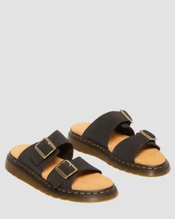 Dr. Martens Slides|Sandals*Josef Suede slide sandals in Black Black — E.H.Suede