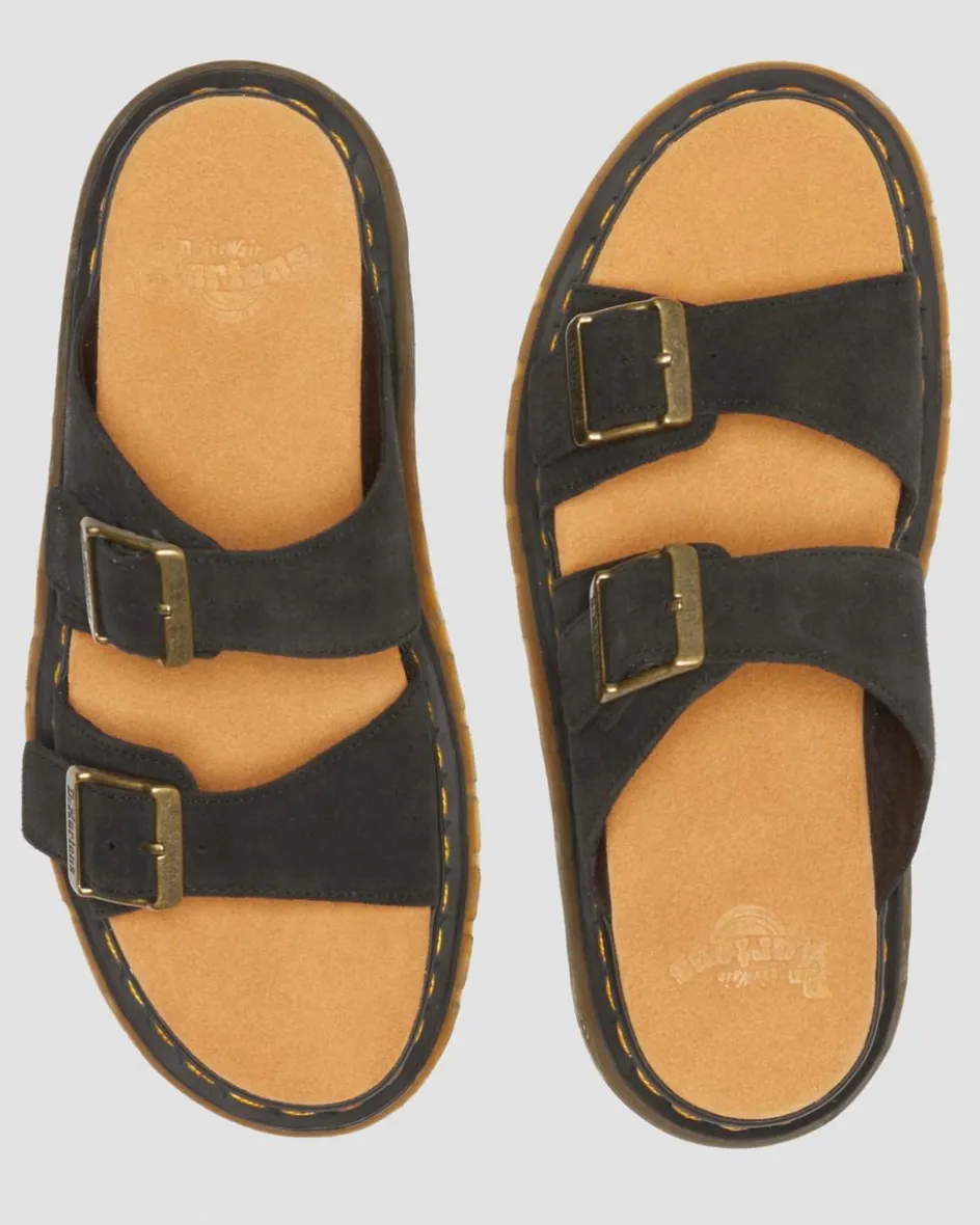 Dr. Martens Slides|Sandals*Josef Suede slide sandals in Black Black — E.H.Suede