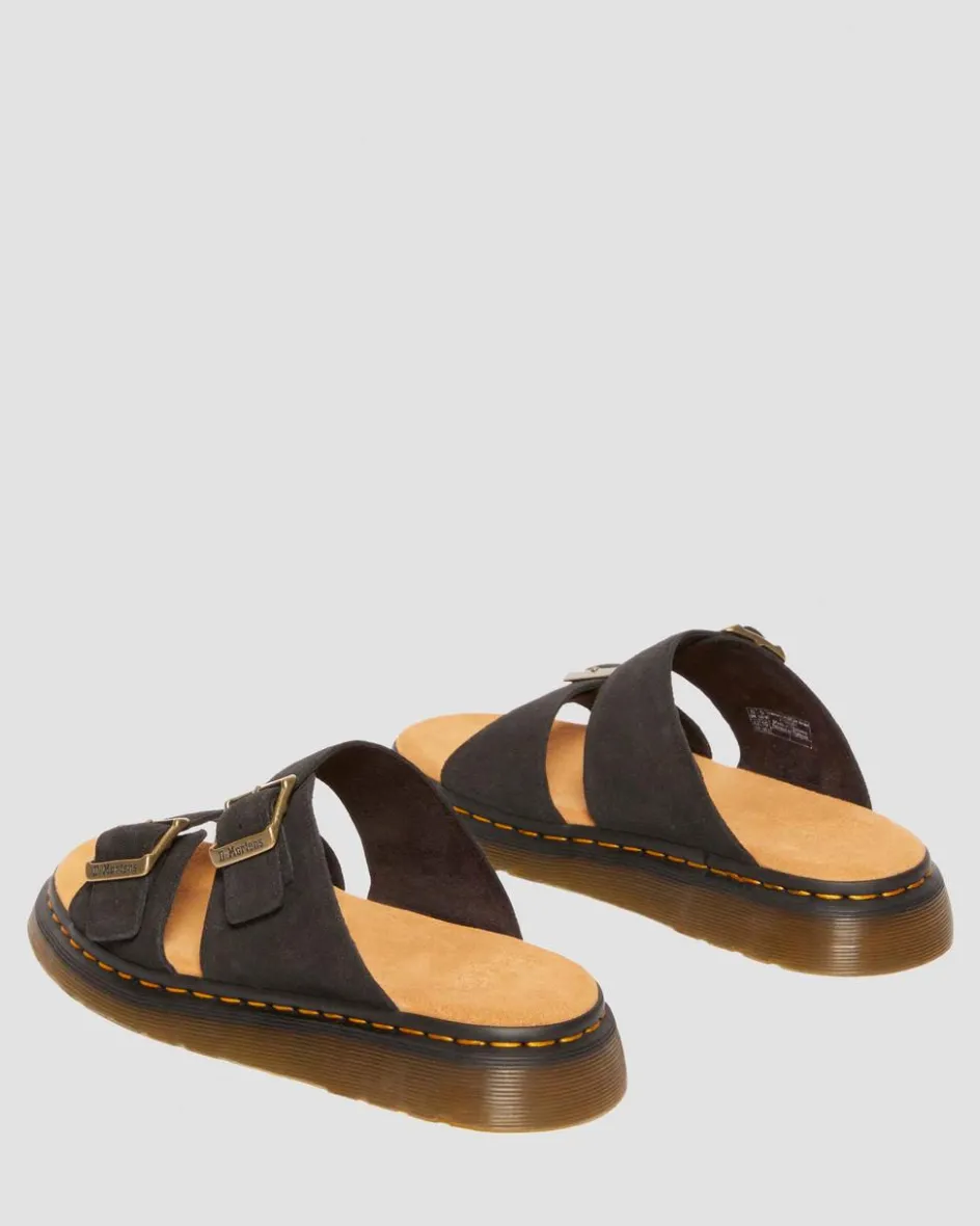 Dr. Martens Slides|Sandals*Josef Suede slide sandals in Black Black — E.H.Suede