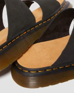 Dr. Martens Slides|Sandals*Josef Suede slide sandals in Black Black — E.H.Suede
