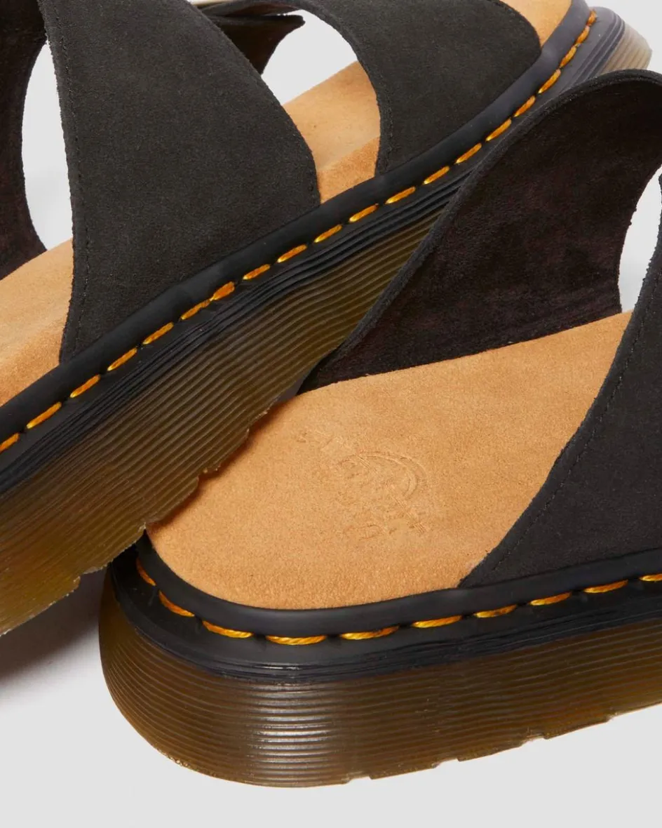 Dr. Martens Slides|Sandals*Josef Suede slide sandals in Black Black — E.H.Suede