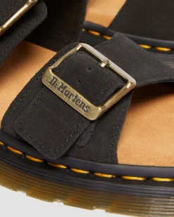 Dr. Martens Slides|Sandals*Josef Suede slide sandals in Black Black — E.H.Suede