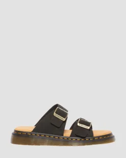 Dr. Martens Slides|Sandals*Josef Suede slide sandals in Black Black — E.H.Suede