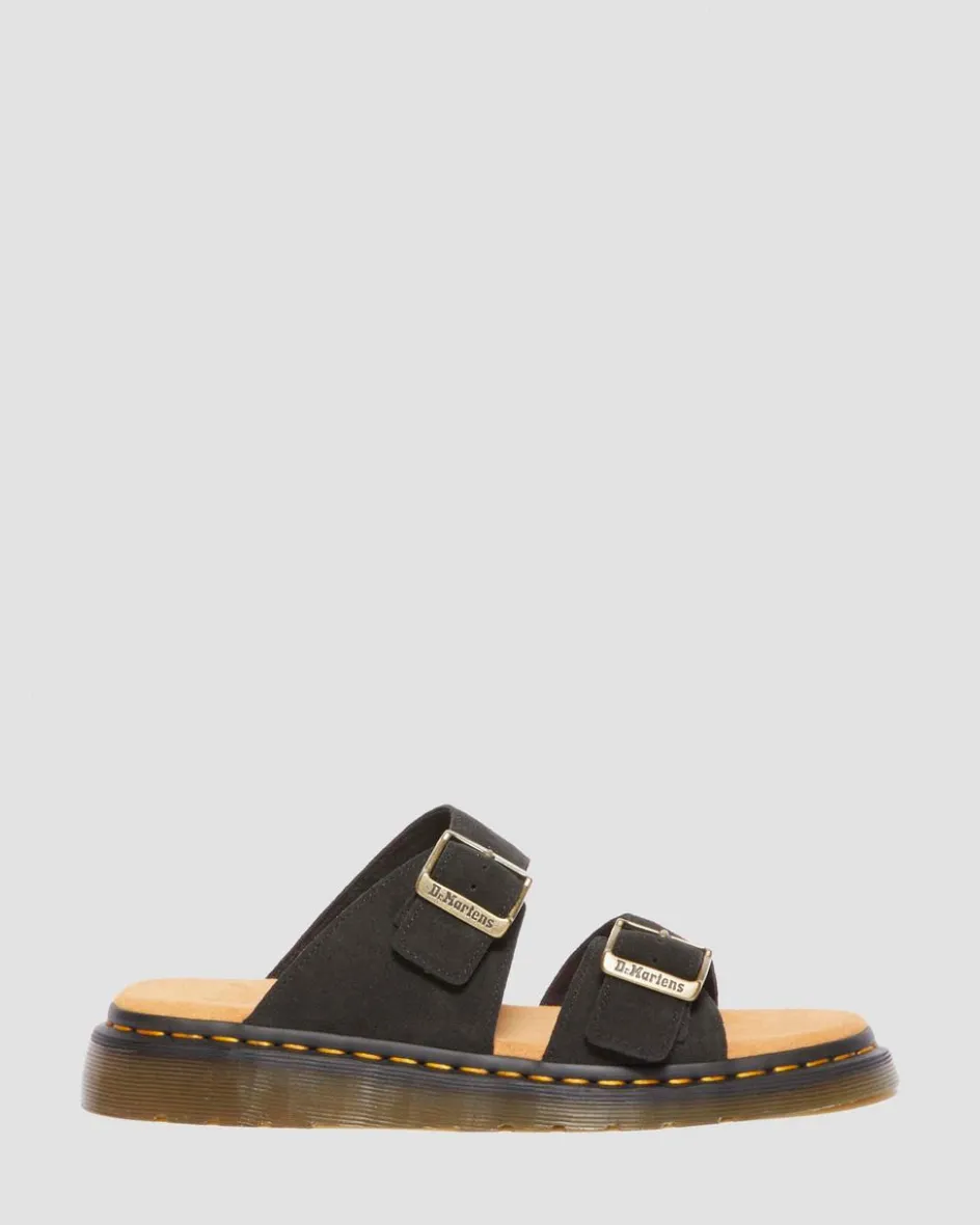 Dr. Martens Slides|Sandals*Josef Suede slide sandals in Black Black — E.H.Suede