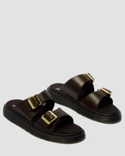 Dr. Martens Slides|New And Featured*Josef Two Strap Leather Sandals in Olive Olive — Wyoming
