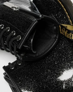 Dr. Martens Junior & 5-7 Years*JUNIOR 1460 GLITTER PATENT LEATHER BOOTS in Black BLACK+SILVER — Nebula Glitter