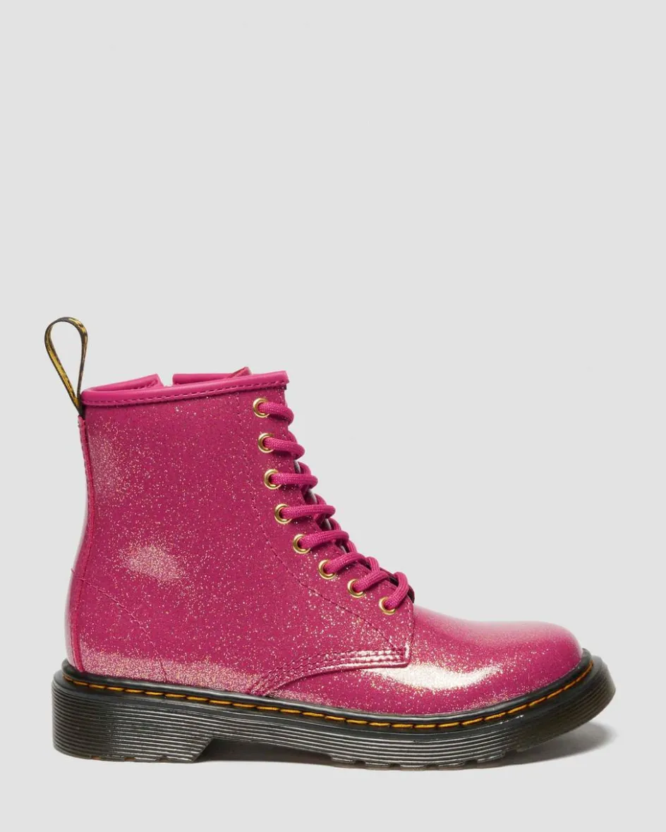 Dr. Martens Last Chance Styles*JUNIOR 1460 GLITTER PATENT LEATHER BOOTS in Fuchsia FUCHSIA+SILVER+GOLD — Nebula Glitter