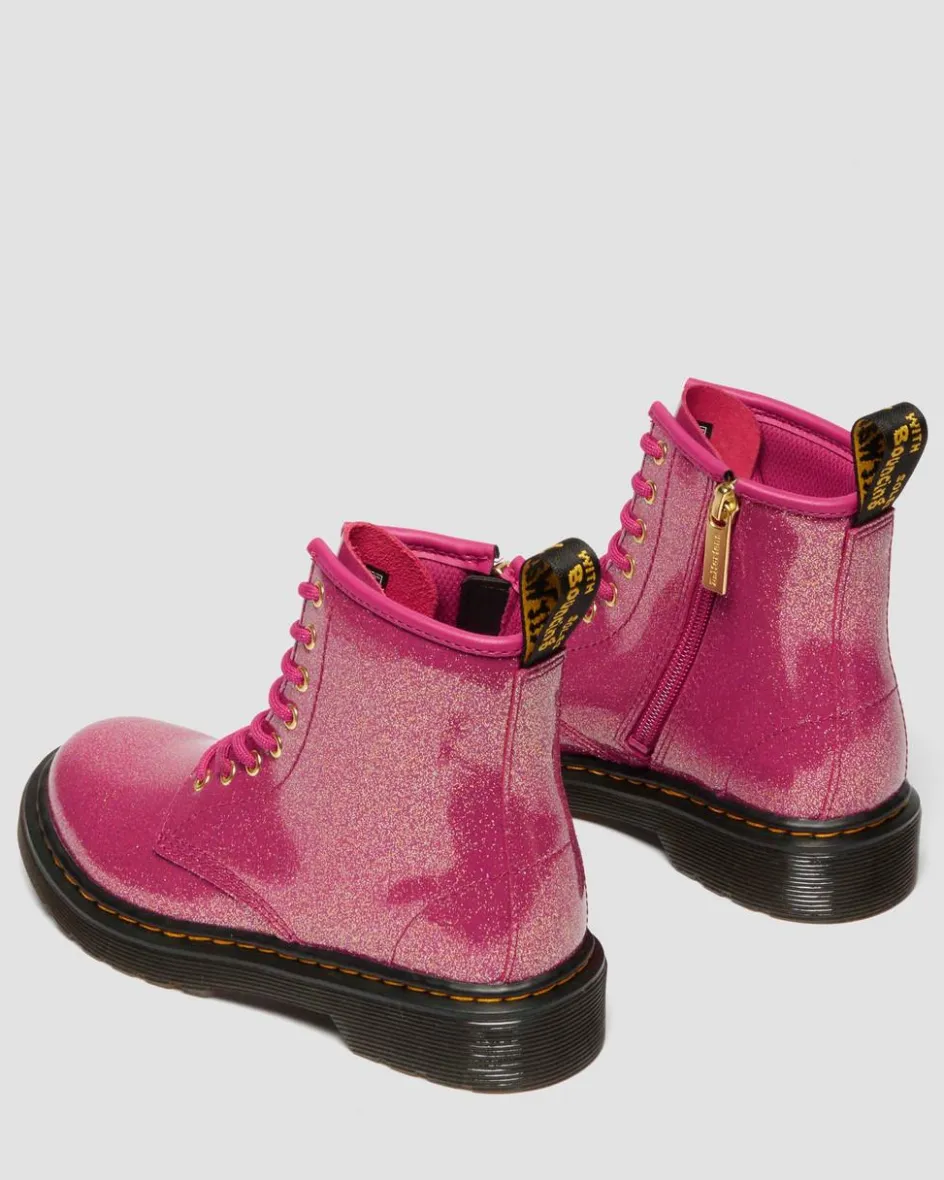 Dr. Martens Last Chance Styles*JUNIOR 1460 GLITTER PATENT LEATHER BOOTS in Fuchsia FUCHSIA+SILVER+GOLD — Nebula Glitter