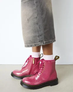 Dr. Martens Last Chance Styles*JUNIOR 1460 GLITTER PATENT LEATHER BOOTS in Fuchsia FUCHSIA+SILVER+GOLD — Nebula Glitter