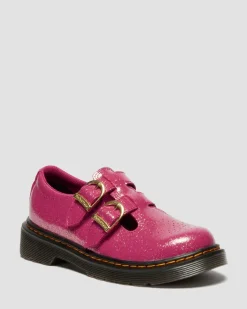 Dr. Martens Last Chance Styles*JUNIOR 8065 GLITTER PATENT LEATHER MARY JANE SHOES in Fuchsia FUCHSIA+SILVER+GOLD — Nebula Glitter