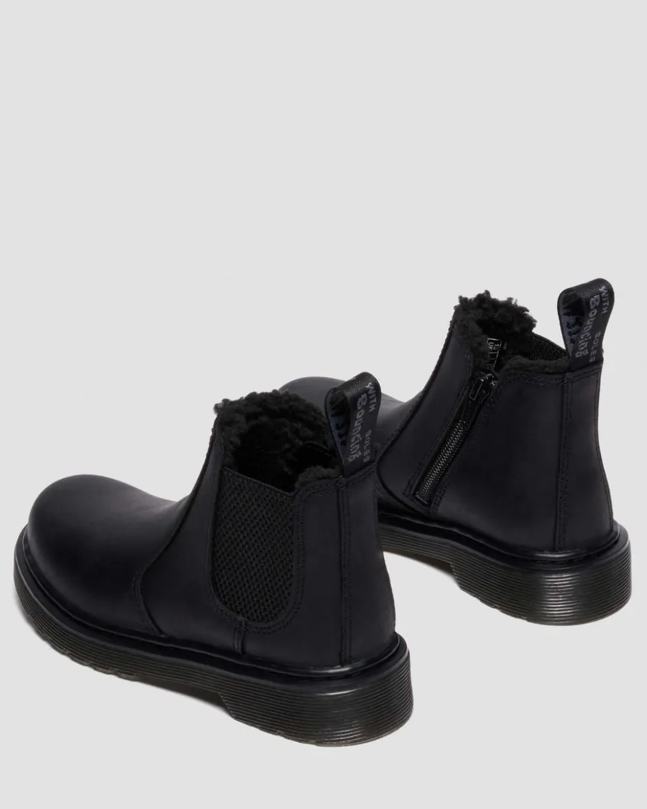 Dr. Martens Junior & 5-7 Years*Junior 2976 Leonore Faux Fur Lined Chelsea Boots in Black Black — Republic Waterproof