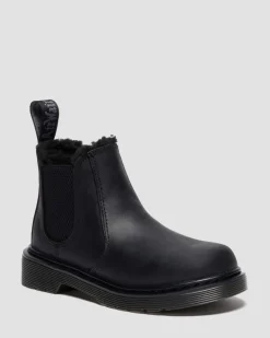 Dr. Martens Junior & 5-7 Years*Junior 2976 Leonore Faux Fur Lined Chelsea Boots in Black Black — Republic Waterproof