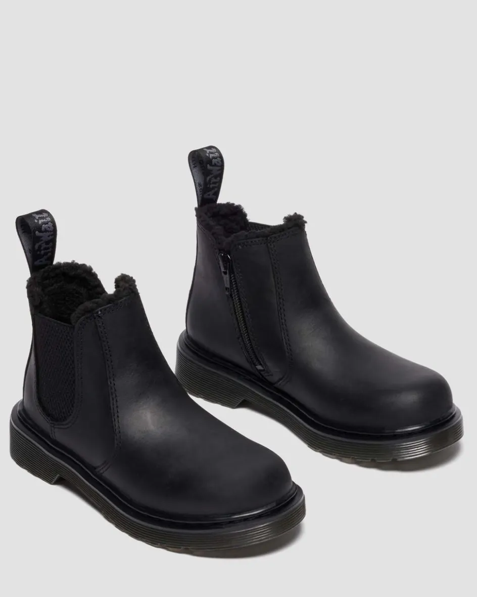 Dr. Martens Junior & 5-7 Years*Junior 2976 Leonore Faux Fur Lined Chelsea Boots in Black Black — Republic Waterproof