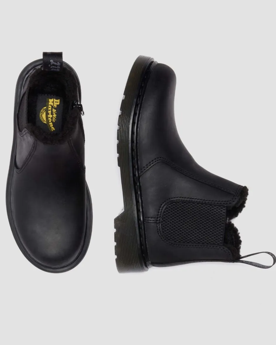 Dr. Martens Junior & 5-7 Years*Junior 2976 Leonore Faux Fur Lined Chelsea Boots in Black Black — Republic Waterproof
