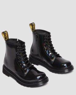 Dr. Martens Last Chance Styles*Junior 1460 Rainbow Patent Leather Lace Up Boots in Black Black — Rainbow Patent