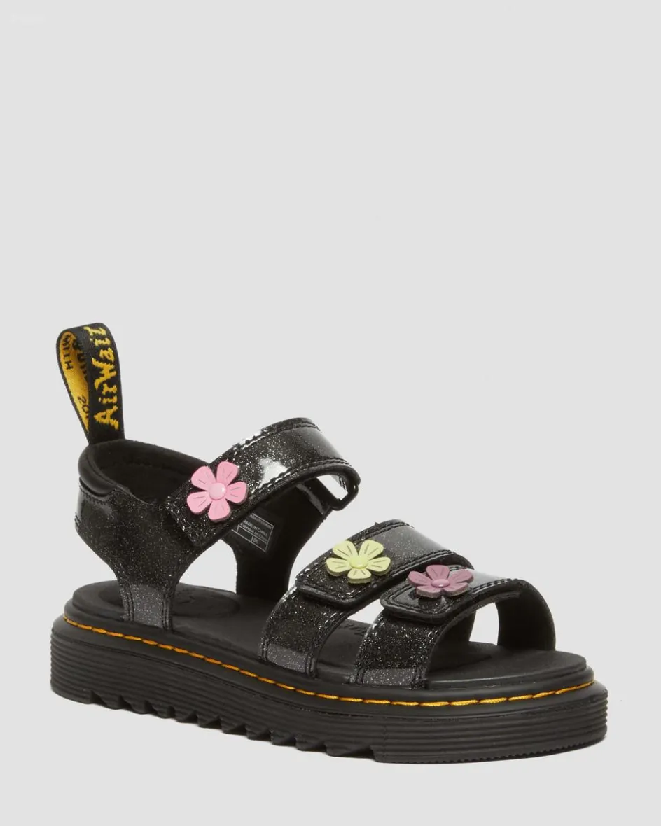 Dr. Martens Last Chance Styles*Junior Klaire Coated Glitter Velcro Sandals in Black Black+Multi — Coated Glitter Pu+Athena