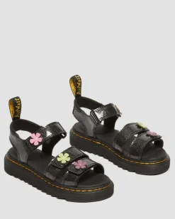 Dr. Martens Last Chance Styles*Junior Klaire Coated Glitter Velcro Sandals in Black Black+Multi — Coated Glitter Pu+Athena