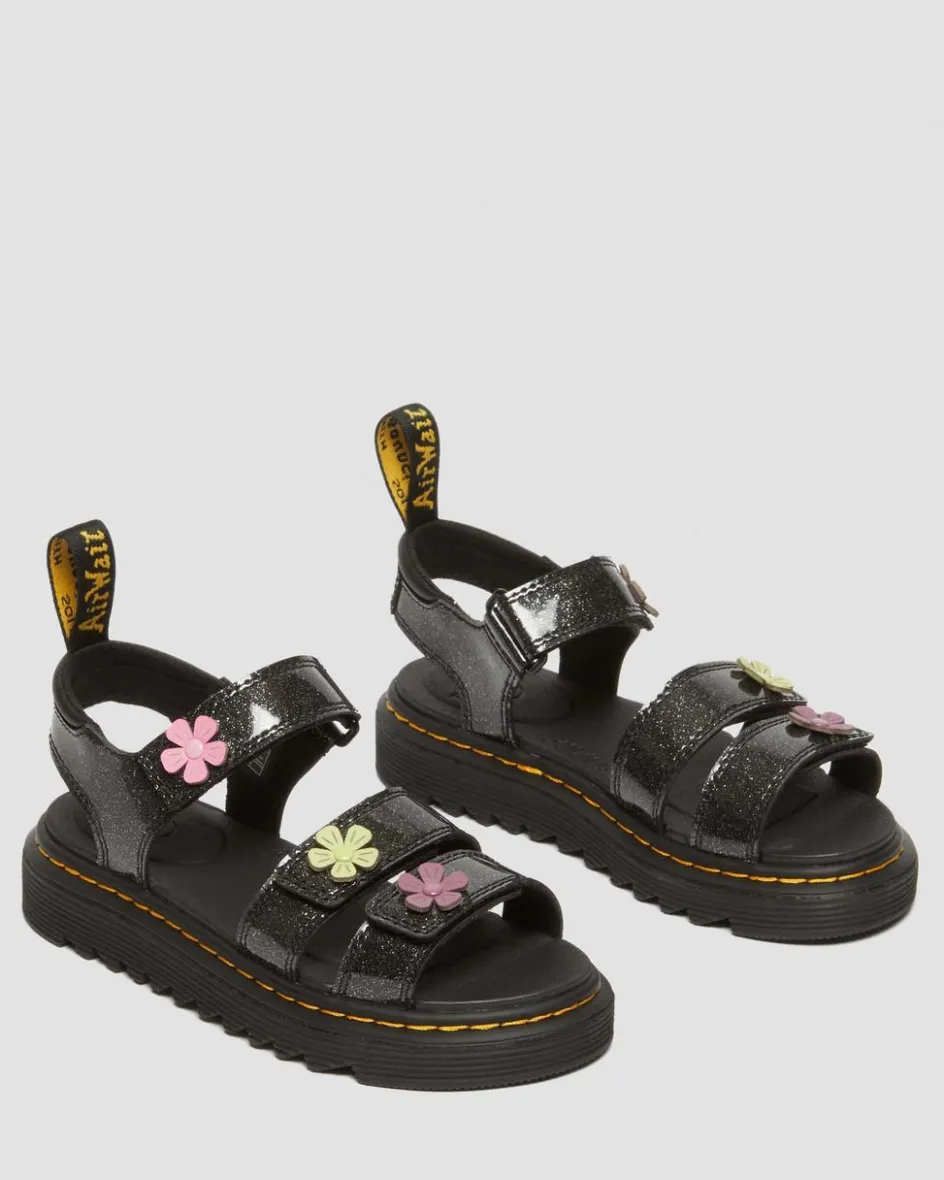 Dr. Martens Last Chance Styles*Junior Klaire Coated Glitter Velcro Sandals in Black Black+Multi — Coated Glitter Pu+Athena