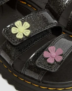 Dr. Martens Last Chance Styles*Junior Klaire Coated Glitter Velcro Sandals in Black Black+Multi — Coated Glitter Pu+Athena