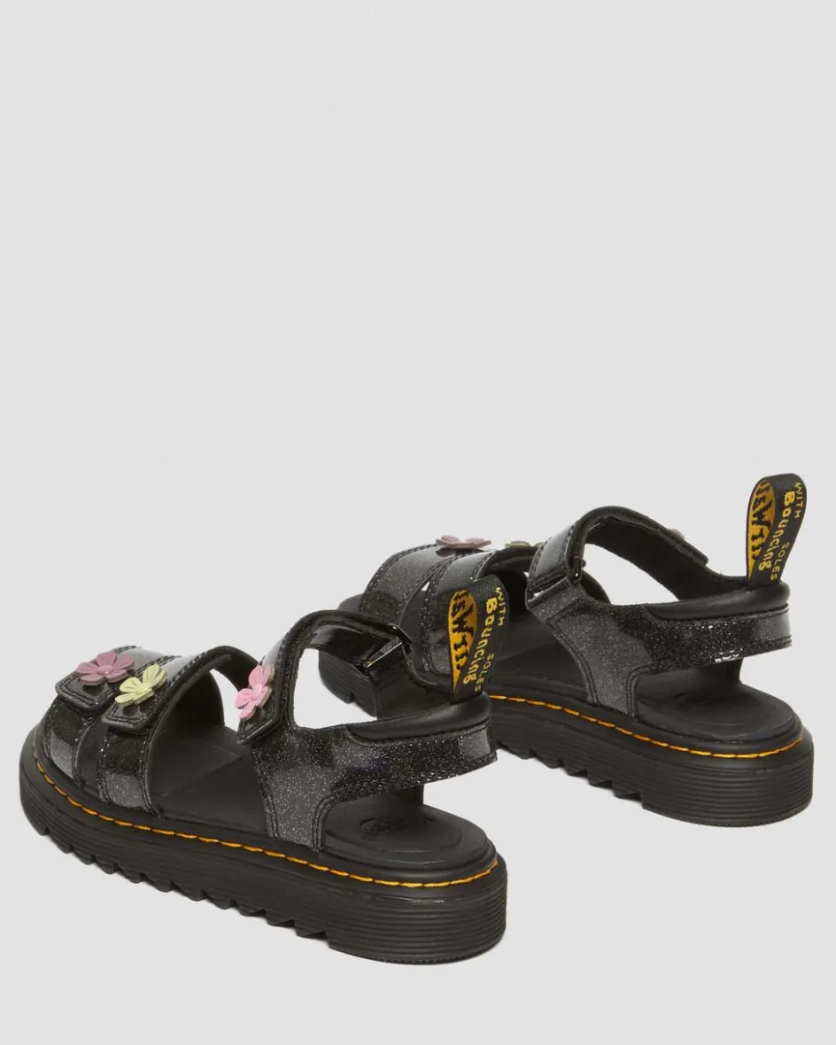 Dr. Martens Last Chance Styles*Junior Klaire Coated Glitter Velcro Sandals in Black Black+Multi — Coated Glitter Pu+Athena