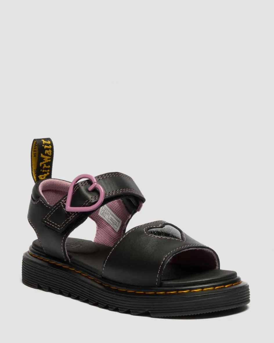 Dr. Martens Junior & 5-7 Years*Junior Marlowe II Glitter Heart Leather Strap Shoes in Black BLACK — Lucido+Nebula Glitter