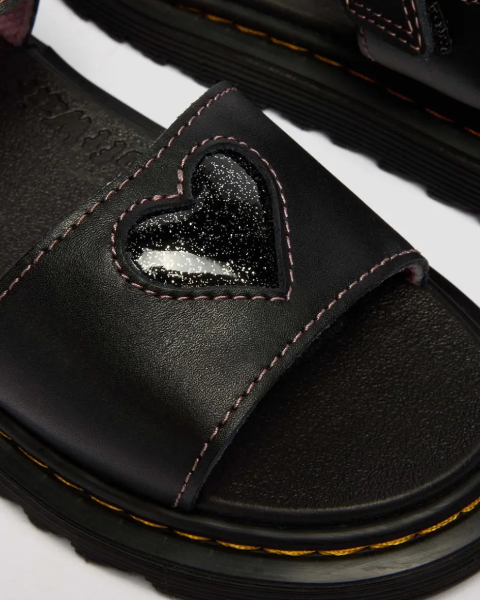 Dr. Martens Junior & 5-7 Years*Junior Marlowe II Glitter Heart Leather Strap Shoes in Black BLACK — Lucido+Nebula Glitter