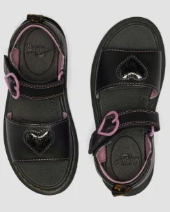Dr. Martens Junior & 5-7 Years*Junior Marlowe II Glitter Heart Leather Strap Shoes in Black BLACK — Lucido+Nebula Glitter