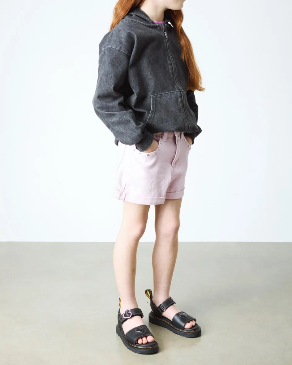 Dr. Martens Junior & 5-7 Years*Junior Marlowe II Glitter Heart Leather Strap Shoes in Black BLACK — Lucido+Nebula Glitter