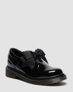 Dr. Martens Junior & 5-7 Years*Junior Polley Ii Bow Patent Leather Mary Jane Shoes in Black Black — Patent Lamper