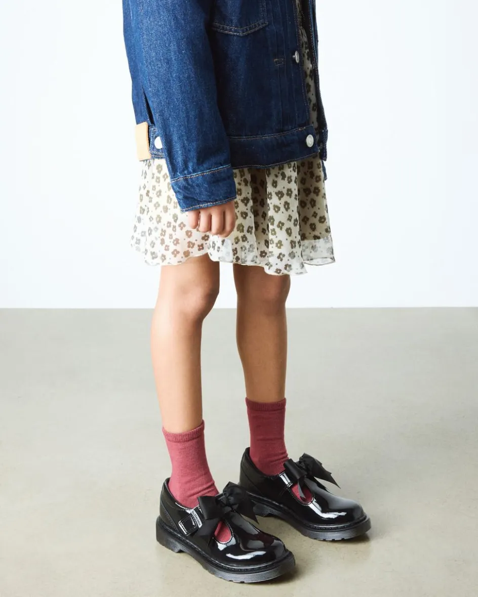 Dr. Martens Junior & 5-7 Years*Junior Polley Ii Bow Patent Leather Mary Jane Shoes in Black Black — Patent Lamper