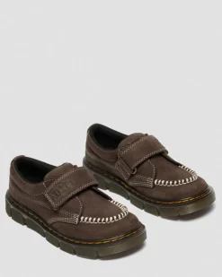Dr. Martens Junior & 5-7 Years*Junior Raffe Strap Tumbled Nubuck Strap Shoes in Dark Brown Dark Brown — Tumbled Nubuck