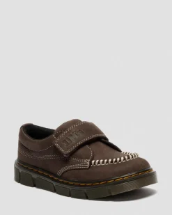 Dr. Martens Junior & 5-7 Years*Junior Raffe Strap Tumbled Nubuck Strap Shoes in Dark Brown Dark Brown — Tumbled Nubuck