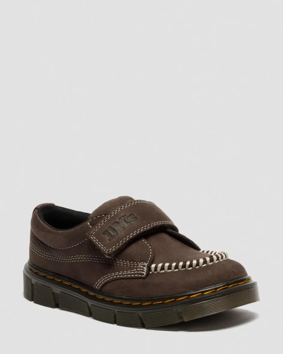 Dr. Martens Junior & 5-7 Years*Junior Raffe Strap Tumbled Nubuck Strap Shoes in Dark Brown Dark Brown — Tumbled Nubuck