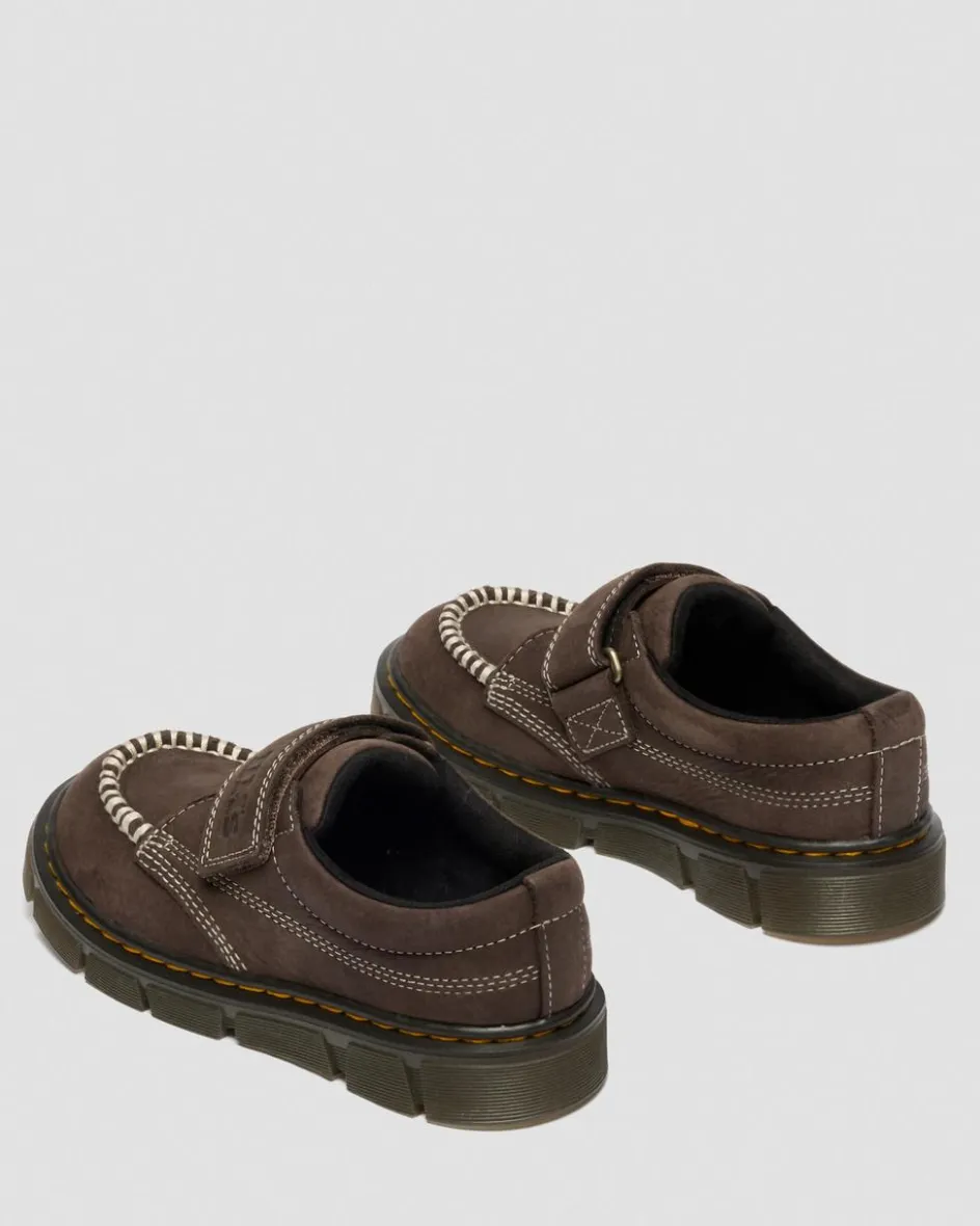 Dr. Martens Junior & 5-7 Years*Junior Raffe Strap Tumbled Nubuck Strap Shoes in Dark Brown Dark Brown — Tumbled Nubuck