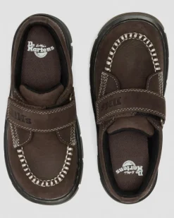 Dr. Martens Junior & 5-7 Years*Junior Raffe Strap Tumbled Nubuck Strap Shoes in Dark Brown Dark Brown — Tumbled Nubuck