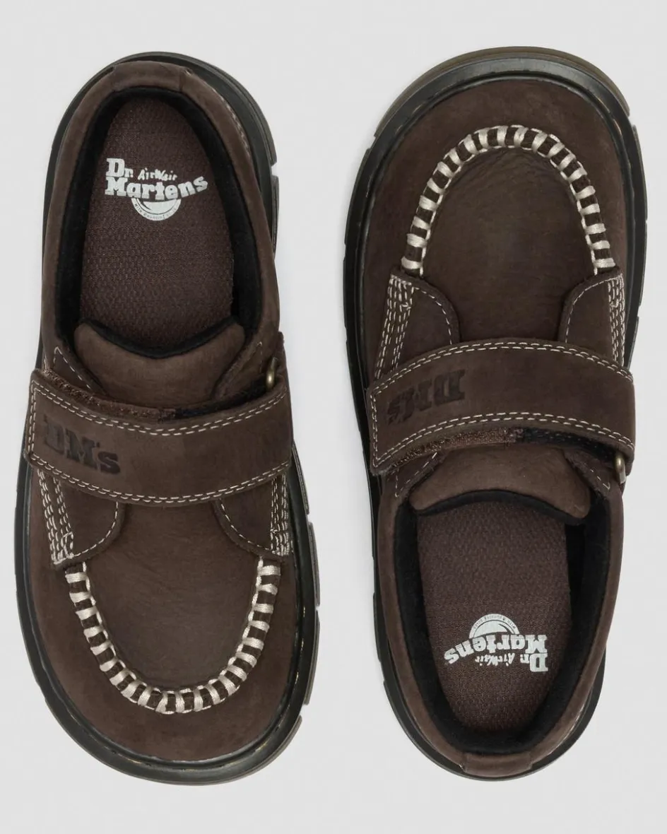Dr. Martens Junior & 5-7 Years*Junior Raffe Strap Tumbled Nubuck Strap Shoes in Dark Brown Dark Brown — Tumbled Nubuck