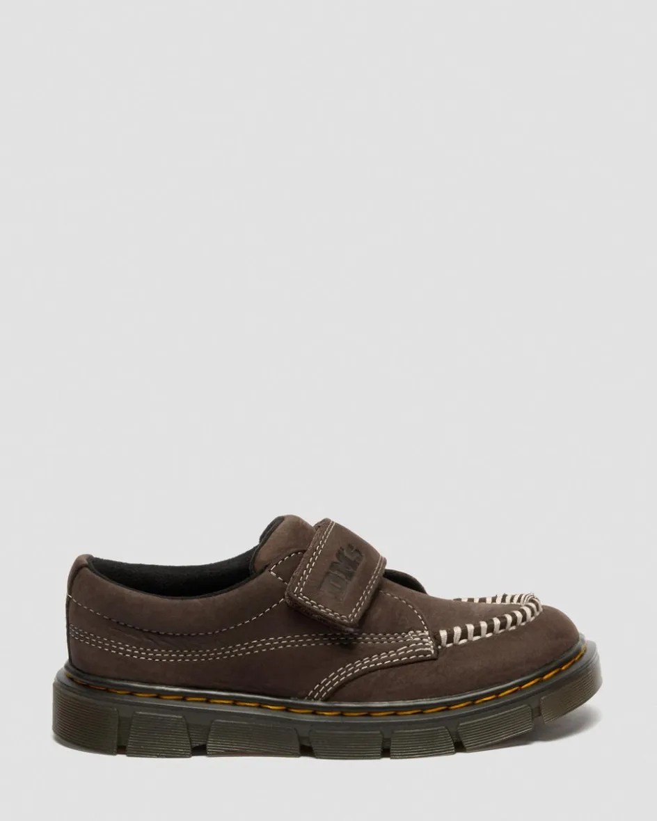 Dr. Martens Junior & 5-7 Years*Junior Raffe Strap Tumbled Nubuck Strap Shoes in Dark Brown Dark Brown — Tumbled Nubuck