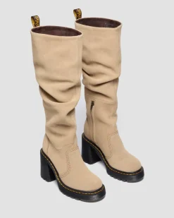 Dr. Martens Last Chance Styles*Kasey Suede Knee High Heeled Boots in Savannah Tan Savannah Tan — Bronx Suede