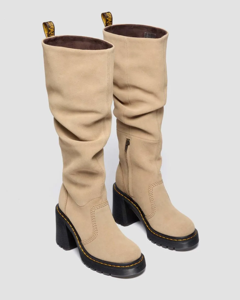 Dr. Martens Last Chance Styles*Kasey Suede Knee High Heeled Boots in Savannah Tan Savannah Tan — Bronx Suede