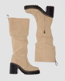 Dr. Martens Last Chance Styles*Kasey Suede Knee High Heeled Boots in Savannah Tan Savannah Tan — Bronx Suede